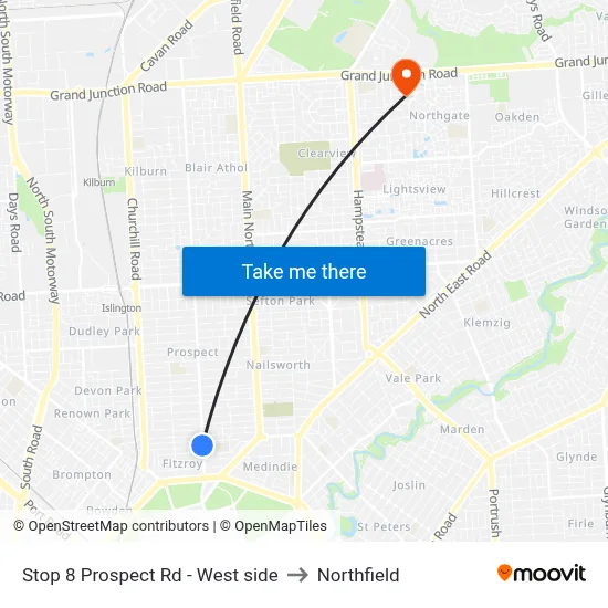 Stop 8 Prospect Rd - West side to Northfield map