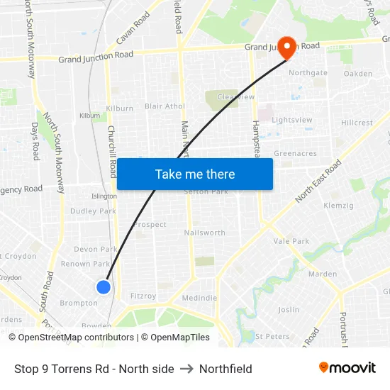 Stop 9 Torrens Rd - North side to Northfield map