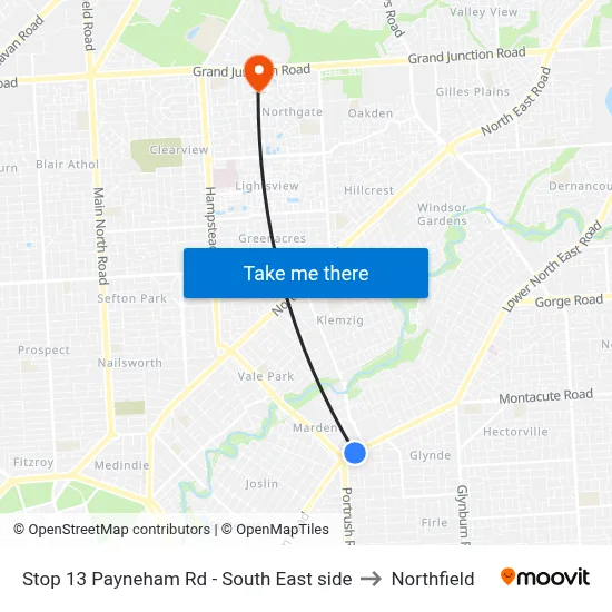 Stop 13 Payneham Rd - South East side to Northfield map