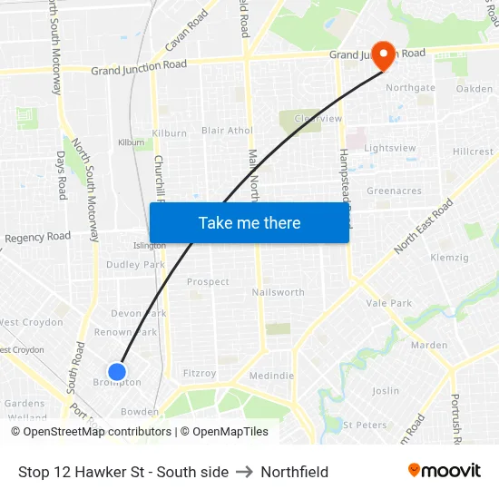 Stop 12 Hawker St - South side to Northfield map