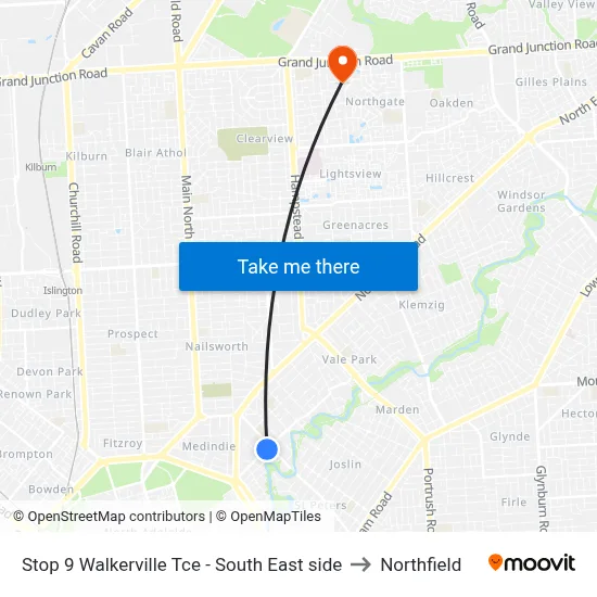 Stop 9 Walkerville Tce - South East side to Northfield map