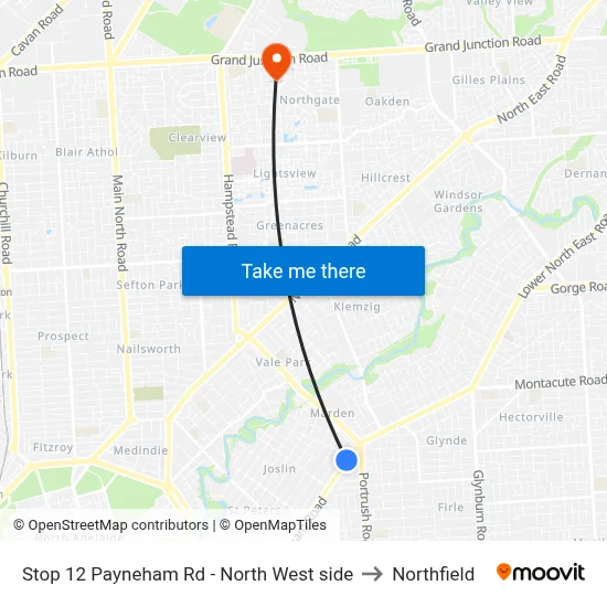 Stop 12 Payneham Rd - North West side to Northfield map