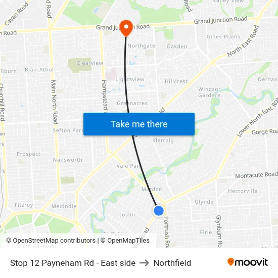 Stop 12 Payneham Rd - East side to Northfield map