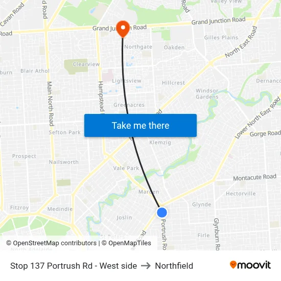 Stop 137 Portrush Rd - West side to Northfield map