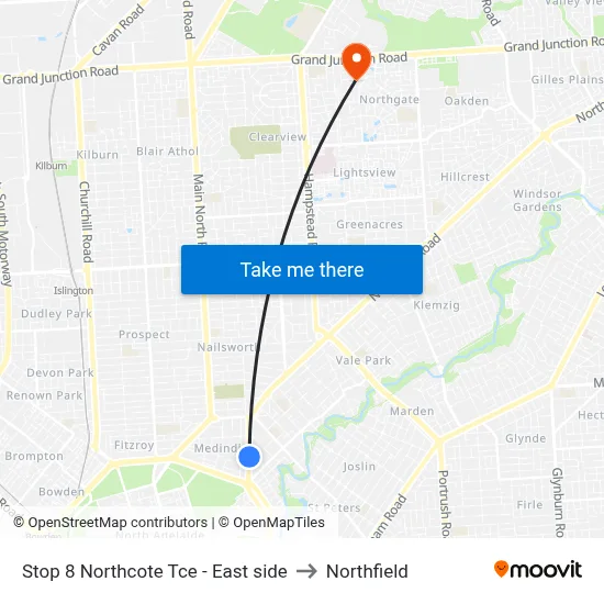Stop 8 Northcote Tce - East side to Northfield map