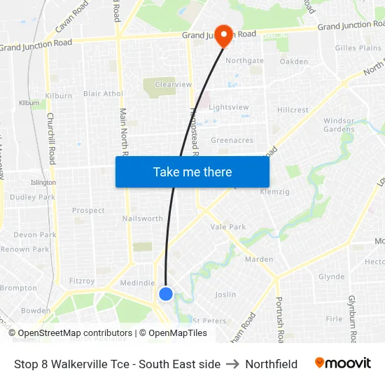 Stop 8 Walkerville Tce - South East side to Northfield map