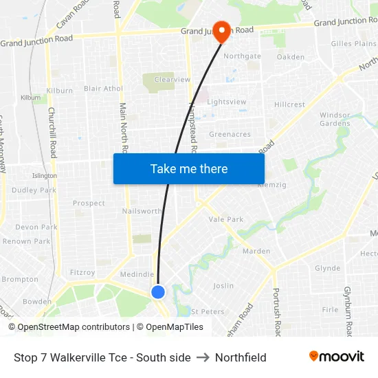 Stop 7 Walkerville Tce - South side to Northfield map