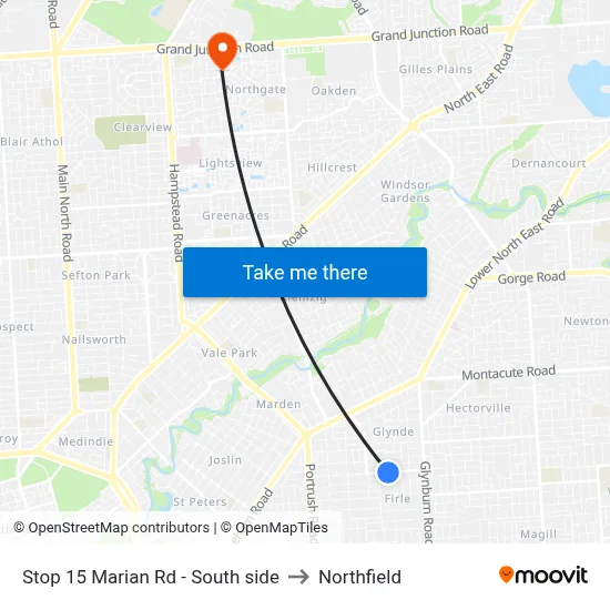 Stop 15 Marian Rd - South side to Northfield map