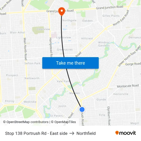 Stop 138 Portrush Rd - East side to Northfield map