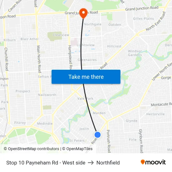 Stop 10 Payneham Rd - West side to Northfield map