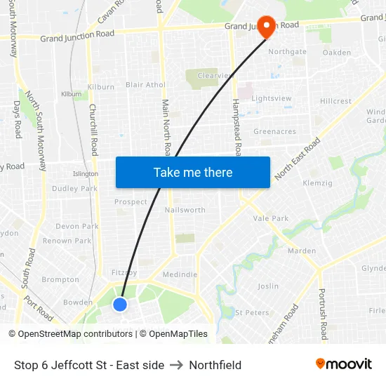 Stop 6 Jeffcott St - East side to Northfield map