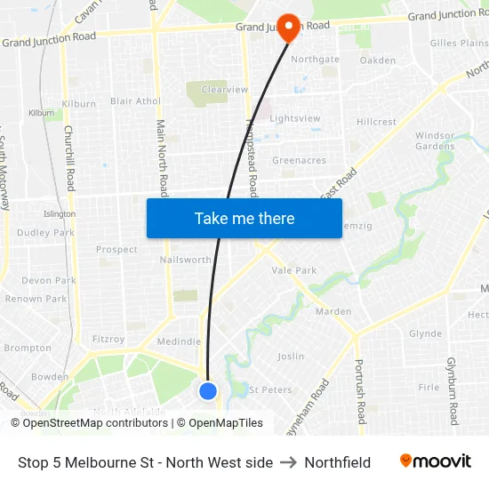 Stop 5 Melbourne St - North West side to Northfield map
