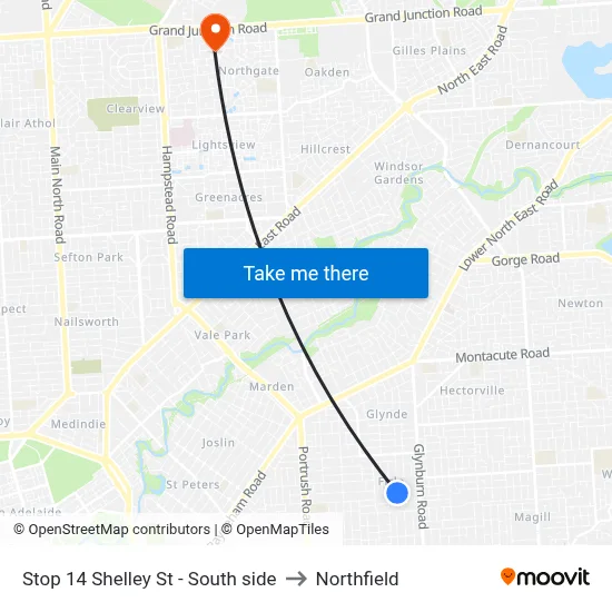 Stop 14 Shelley St - South side to Northfield map
