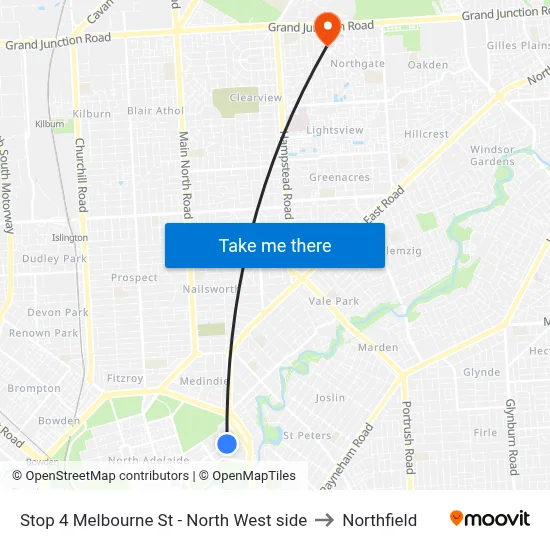 Stop 4 Melbourne St - North West side to Northfield map