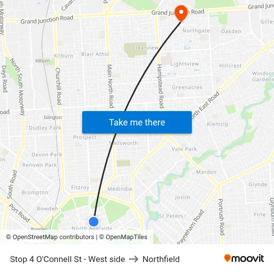 Stop 4 O'Connell St - West side to Northfield map