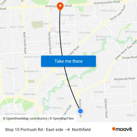 Stop 10 Portrush Rd - East side to Northfield map