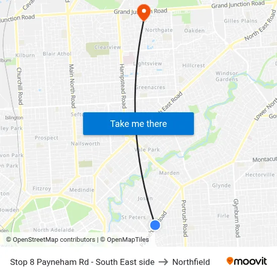 Stop 8 Payneham Rd - South East side to Northfield map