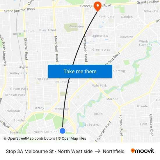 Stop 3A Melbourne St - North West side to Northfield map