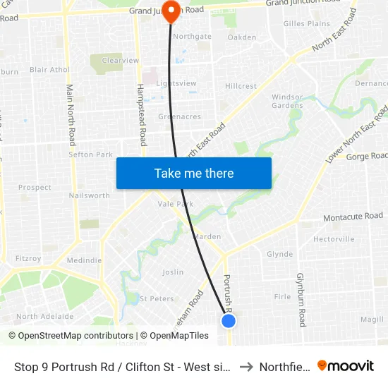 Stop 9 Portrush Rd / Clifton St - West side to Northfield map
