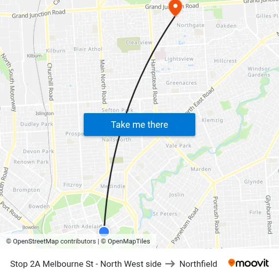 Stop 2A Melbourne St - North West side to Northfield map