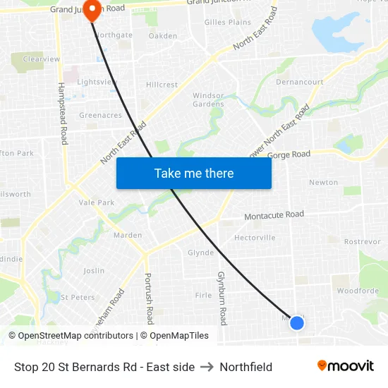 Stop 20 St Bernards Rd - East side to Northfield map
