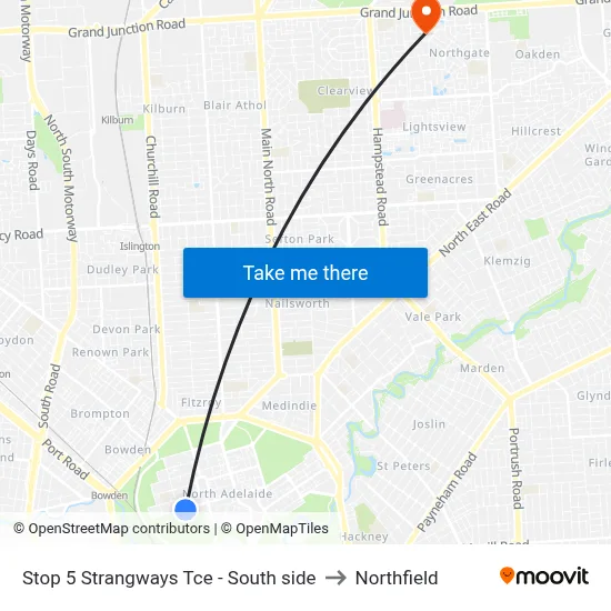 Stop 5 Strangways Tce - South side to Northfield map