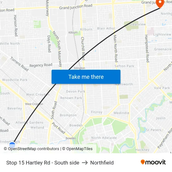 Stop 15 Hartley Rd - South side to Northfield map