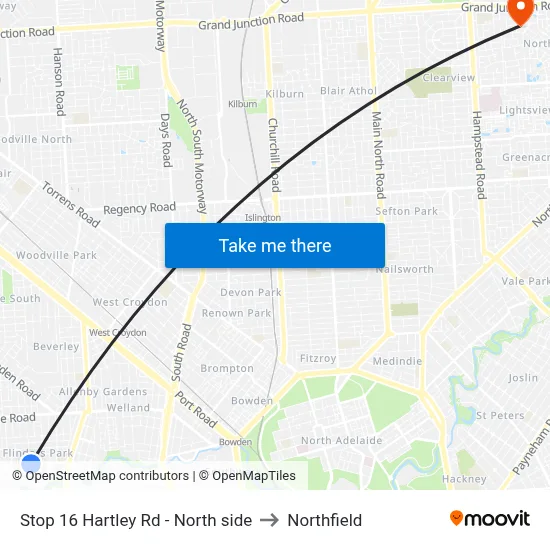 Stop 16 Hartley Rd - North side to Northfield map