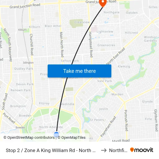 Stop 2 / Zone A King William Rd - North West side to Northfield map