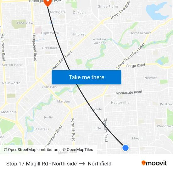 Stop 17 Magill Rd - North side to Northfield map