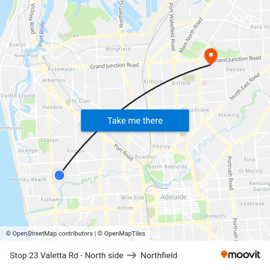 Stop 23 Valetta Rd - North side to Northfield map