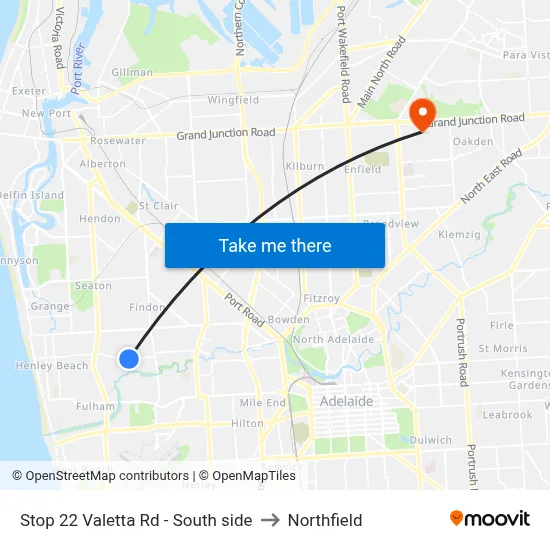 Stop 22 Valetta Rd - South side to Northfield map