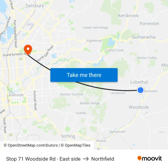 Stop 71 Lobethal Woodside Rd - North side to Northfield map