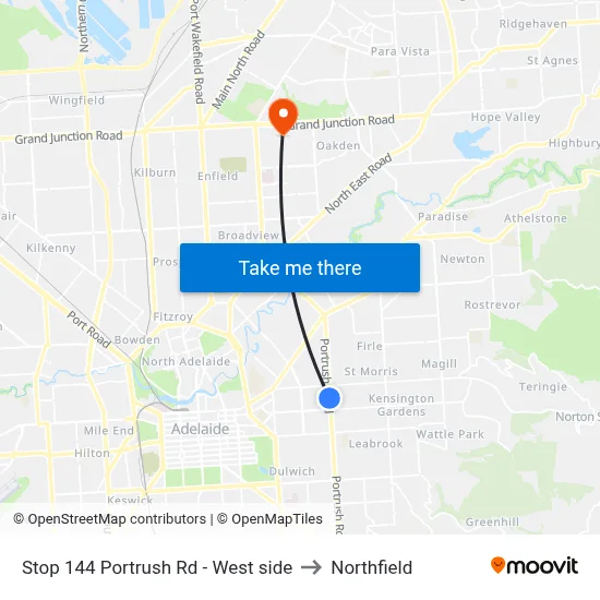 Stop 144 Portrush Rd - West side to Northfield map