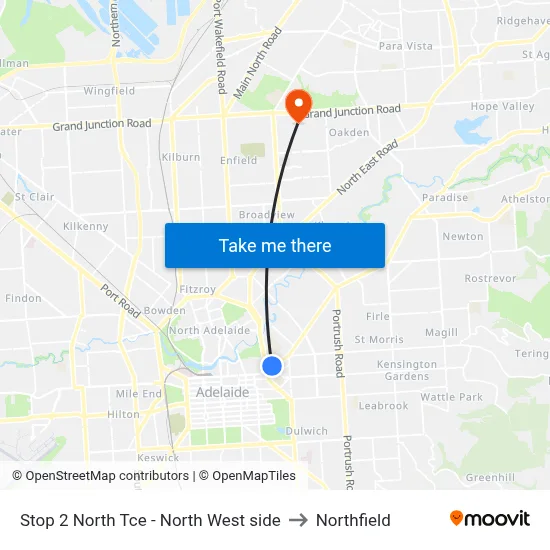 Stop 2 North Tce - North West side to Northfield map