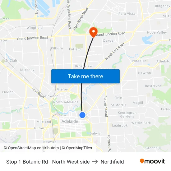 Stop 1 Botanic Rd - North West side to Northfield map