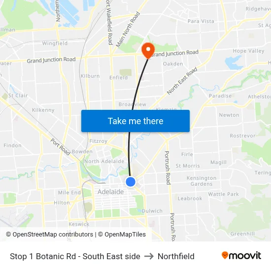 Stop 1 Botanic Rd - South East side to Northfield map