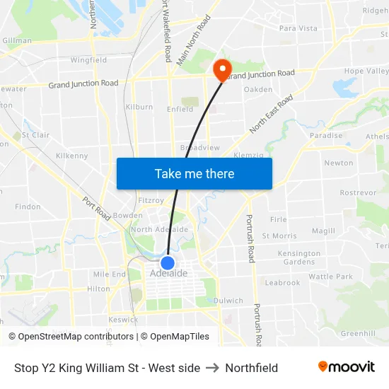 Stop Y2 King William St - West side to Northfield map