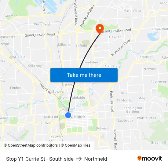 Stop Y1 Currie St - South side to Northfield map