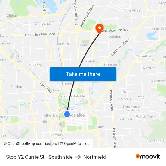Stop Y2 Currie St - South side to Northfield map