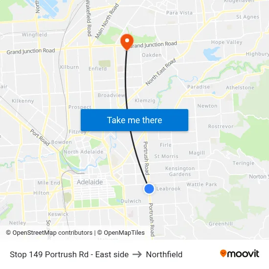 Stop 149 Portrush Rd - East side to Northfield map