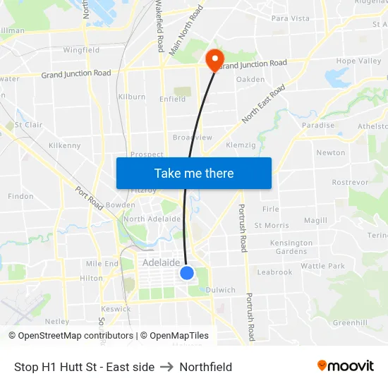 Stop H1 Hutt St - East side to Northfield map