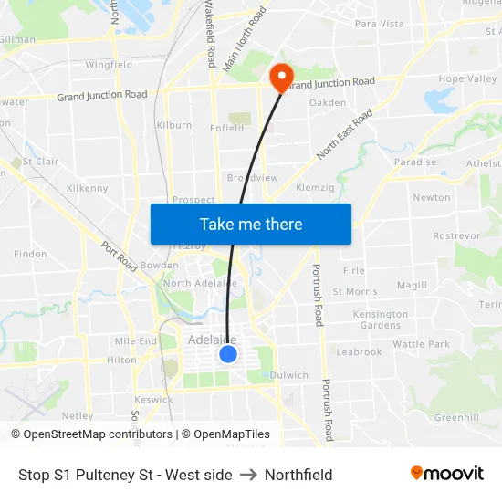 Stop S1 Pulteney St - West side to Northfield map