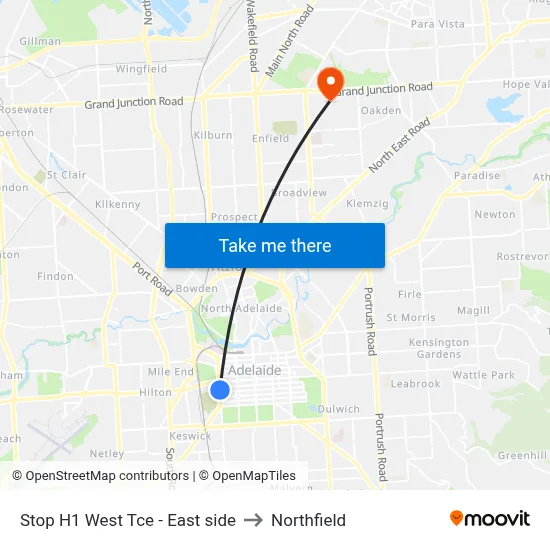 Stop H1 West Tce - East side to Northfield map