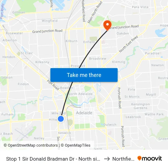 Stop 1 Sir Donald Bradman Dr - North side to Northfield map