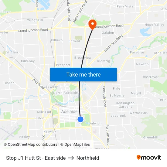 Stop J1 Hutt St - East side to Northfield map