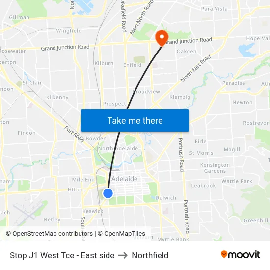 Stop J1 West Tce - East side to Northfield map