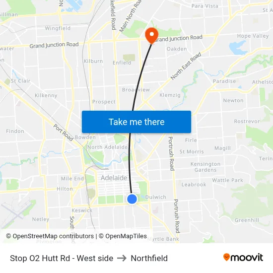 Stop O2 Hutt Rd - West side to Northfield map