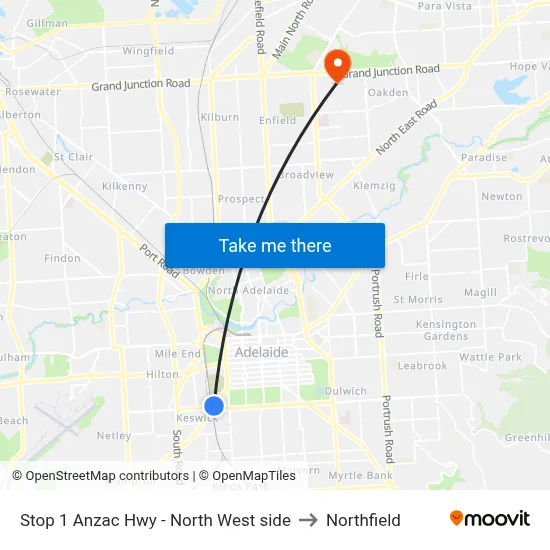 Stop 1 Anzac Hwy - North West side to Northfield map