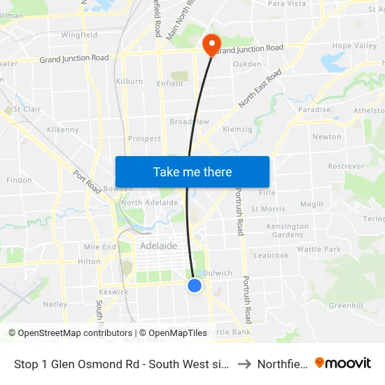 Stop 1 Glen Osmond Rd - South West side to Northfield map